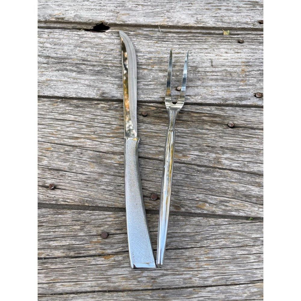 Vintage Midcentury Carvel Hall Stainless Steel Meat Carving Knife & Fork Set